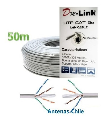 Rollo 50 Mts Cable De Red Utp Cat5e Cca Interior Gris Claro