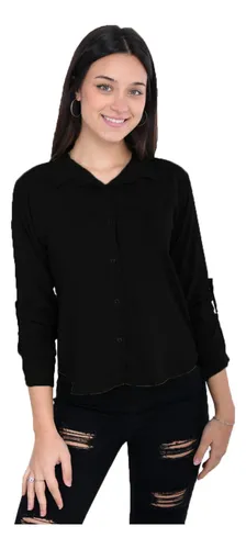 Camisa negra entallada 2025 mujer