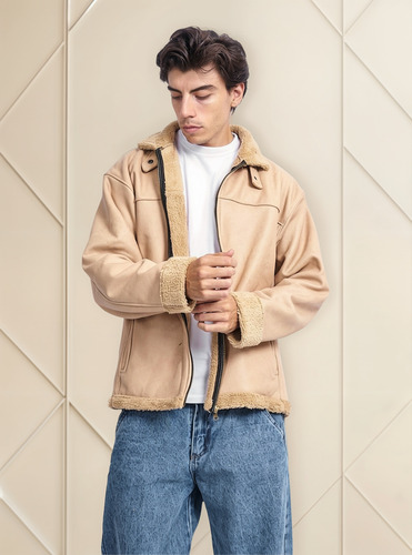Campera De Cuero Craquelado Con Peluche Para Hombre Kiev Ba