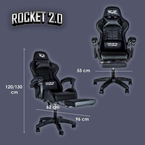Silla de escritorio Steelpro ROCKET 2.0 gamer ergonómica negra y azul con tapizado de cuero sintético
