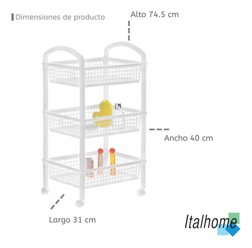 Carrito De Almacenamiento Italhome Multiusos De 3 Cestas Blanco