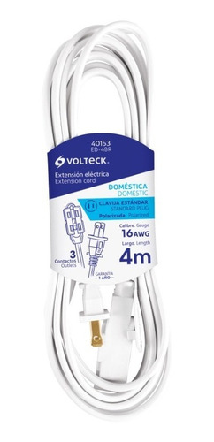 Extensión 4 Mt Electrica Domesti Clavija Recta Volteck 40153