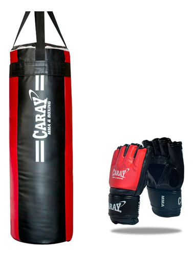 Saco De Boxeo Profesional Negro/rojo + Guantes Mma Pro Caray