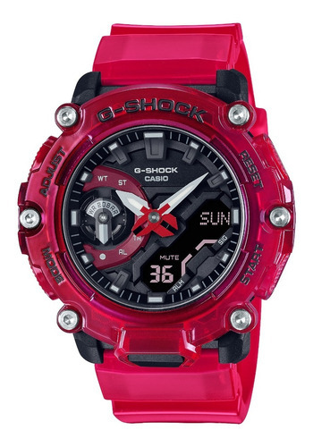 Reloj Casio Gshock Ga-2200skl-4a Sumergible Antigolpes Luz Color de la malla Rojo/Transparente Color del bisel Rojo transparente Color del fondo Negro