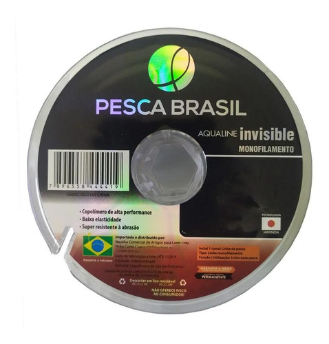 Linha Monofilamento Aqualine Invisible 100m - Pesca Brasil Tamanho 0,35mm