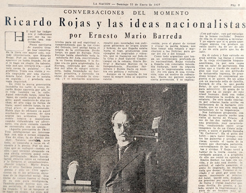Ricardo Rojas Y Las Ideas Nacionalistas 1927 Entrevista Nota