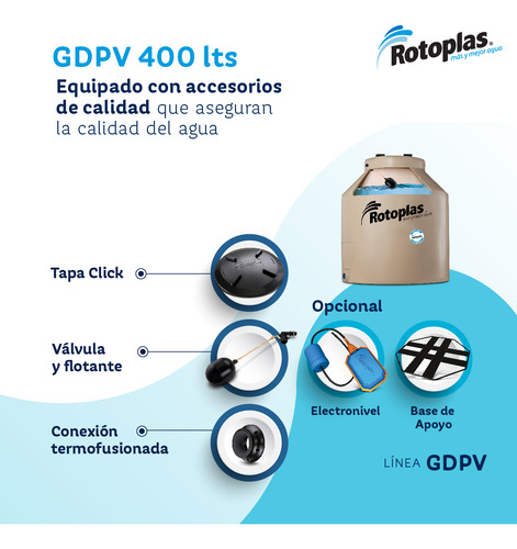Tanque de agua Rotoplas GDPV Cuatricapa vertical polietileno 400L beige