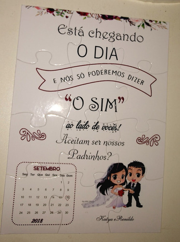 Imagem 1 de 2 de Convite Quebra Cabeças Padrinhos/ Dama/ Pajem- 13unidades