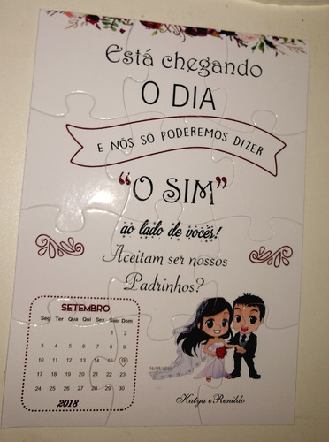 Convite Quebra Cabeças Padrinhos/ Dama/ Pajem- 60unidades