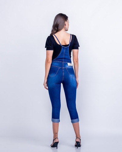 Imagem 5 de 6 de Macação Jardineira Jeans Capri Blogueira