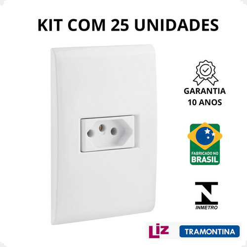 Kit 25 Tomada 2p+t 10a Liz 4x2 Embutir Simples Tramontina