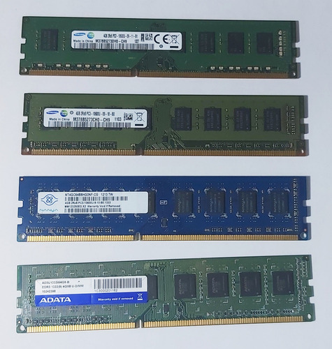 4 Memorias Ram Ddr3-10600u 1333mhz 4gb C/u Marcas Varias. (Usado)