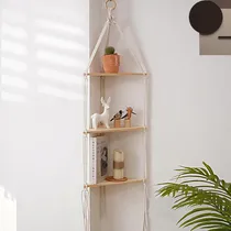Comprar ''estantería Colgante Macramé Boho 3 Niveles De Madera Rústi