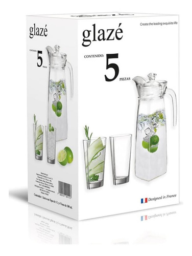Jarra Del 1l De Cristal Con Tapa Y 4 Vasos De 300 Ml Transparente