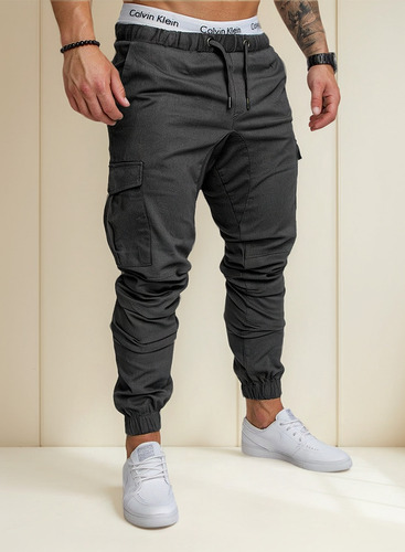 Pantalones Algodón Elástica Hombre Cargo Múltiples Bolsillos