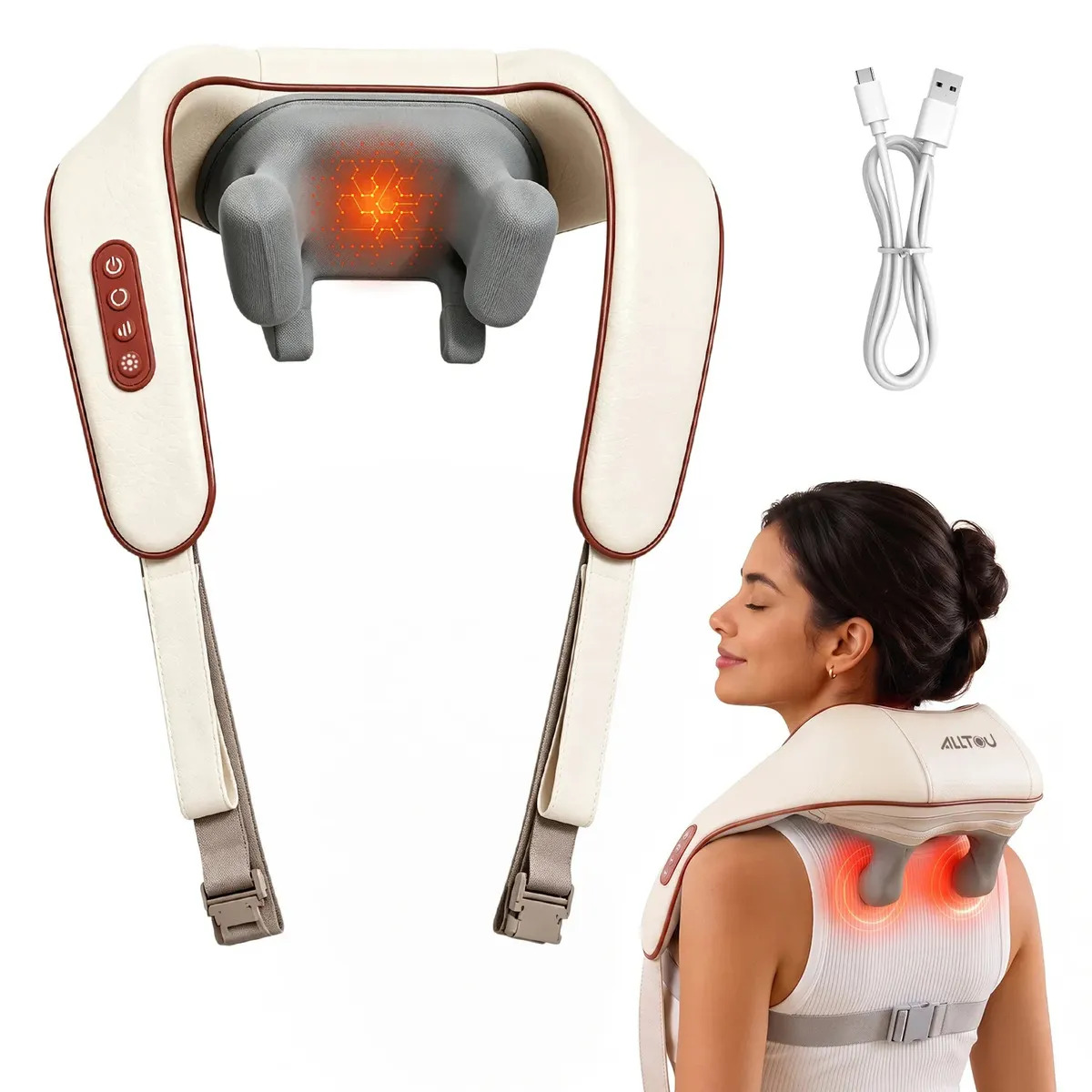 Massageador Shiatsu ALLTOU 6D para Pescoço e Costas com Calor e Sem Fio
