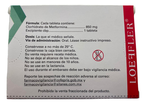 Metformina 850mg Pack 4 Cajas Con 30 Tabletas Cada Una