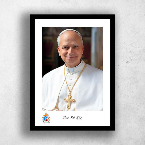 Quadros Decorativos Poster Emoldurado Papa Leão Xiv Papa Leão Xiv Preto