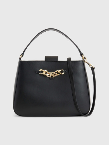 Bolso Satchel Negra De Mujer Con Cadena Tommy Hilfiger