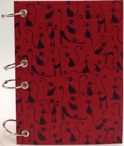 Caderno Pequeno Argolado Fichário Vermelho Gato 170x230 192f