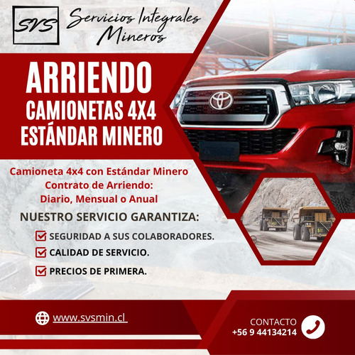 Arriendo Camioneta Estándar Minero 