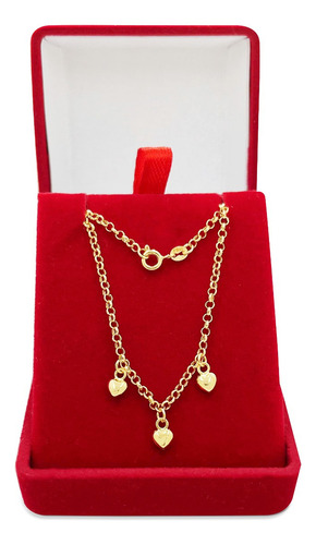 Pulseira Portuguesa Em Ouro 18k Com Corações Elo Português Comprimento 19 Cm Cor Amarelo