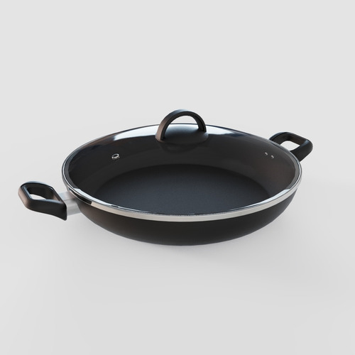 Wok Gourmet Antiaderente 32cm Preta Com Tampa De Vidro 