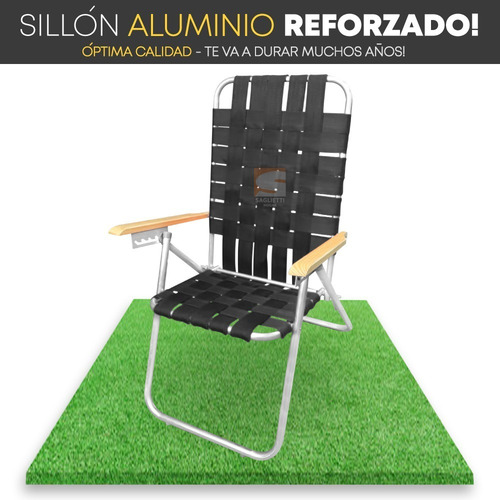 Imagen 4 de 9 de Sillon Aluminio Reforzado Cintas Rafia 5 Posiciones 120 Kg