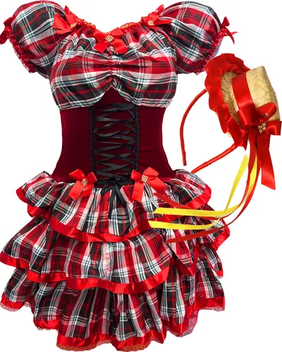 Fantasia Conjunto Xadrez Caipirinha Vermelho Adulto