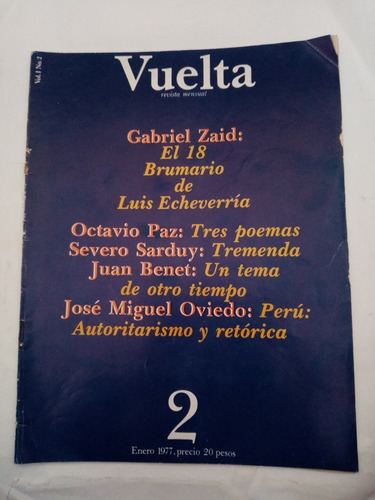 Revista Vuelta Nº2 Octavio Paz, Gabriel Zaid, Severo Sarduy