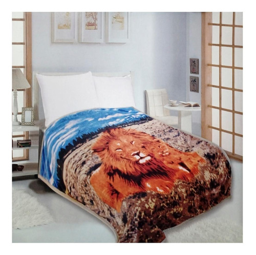 Cobertor Sultan Realce Top Super Soft com design leão de 2.4m x 2.2m