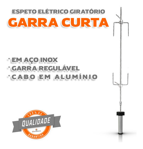 Espeto A Pilha Giratorio Regulável 55cm A 60cm Garra Curta