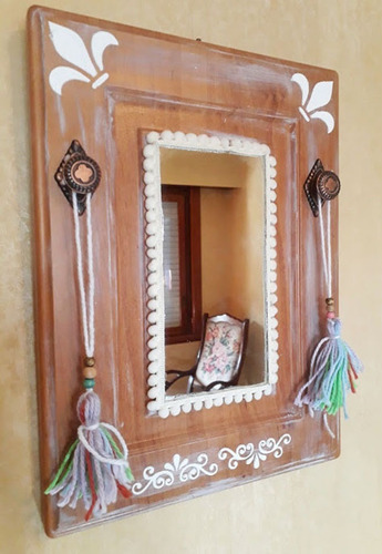 Imagen 4 de 4 de Perchero De Pared Cuadro Espejo Madera Deco Vintage
