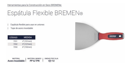 Imagen 2 de 5 de Espatula Durlock Union 100mm Ace Inox Yesero Bremen 7251