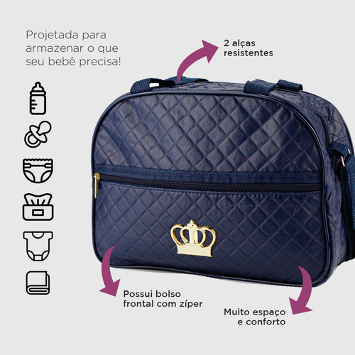 Kit Bolsa Mala Maternidade 2 Peças Reforçada Impermeável Menino Menina Cor Azul Marinho Mochila