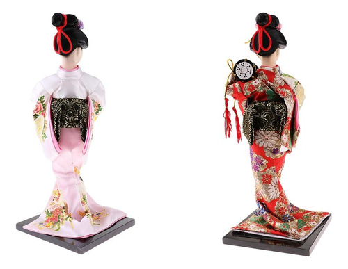 2 Unids De Japonés Geisha Kimono Muñeca Colorida Para