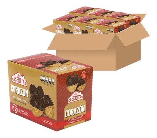 Galletas Caseritas Corazón Hojaldrado Chocolate 6 Pack X12 U