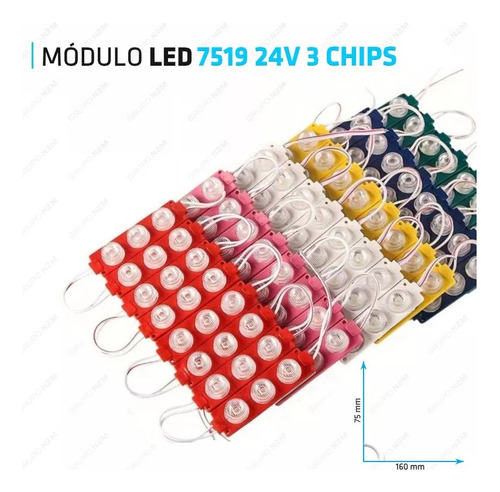 Modulo Led Crafters 7519 Smd 24v 3 Chips Cartel Ip68 Frío Luz Blanco frío