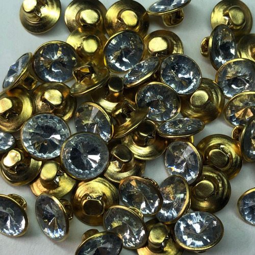 Botão De Costura C/ Pezinho Abs Dourado Com Strass 10mm C/20