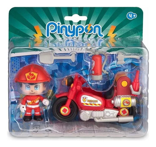 Pinypon Figura Muñeco Bombero + Moto