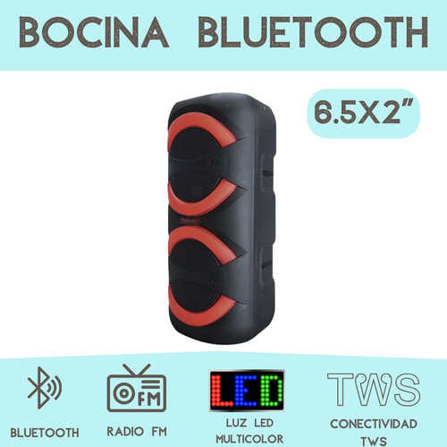 Bocina Bluetooth 6.5 Pulgadas X2 Conectividad Tws Radio Fm Reproductor Luz Led Multicolor