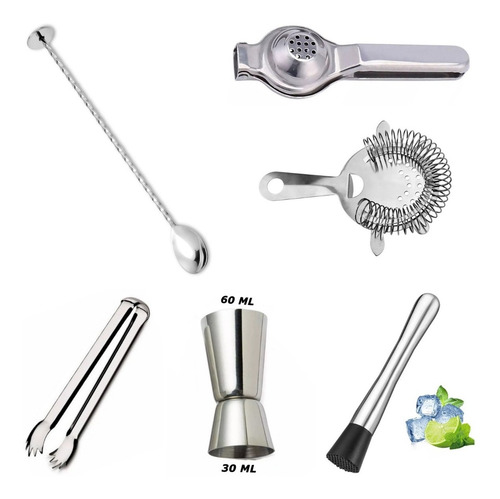 Imagem 1 de 8 de Coador Strainer De Gelo Aço Inox E Acessórios Barman Bebidas
