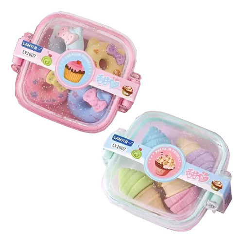 Set Cajita 4 Gomas De Borrar Formitas Helado Donas Kawaii