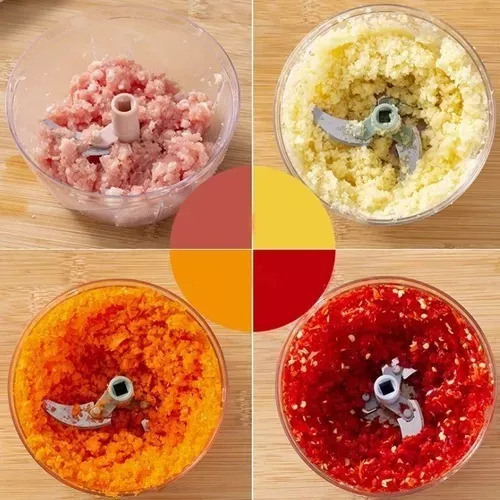 Kit 2 Processador Trituradores ALIMENTOS Manual 5 Lâminas 900ml Rosa