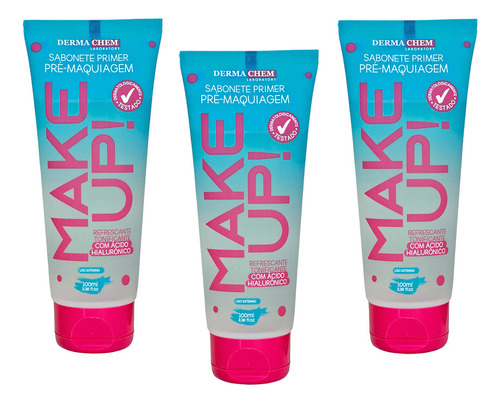 Kit 3 Sabonetes Demaquilantes Pré Make Up Dermachem 100ml