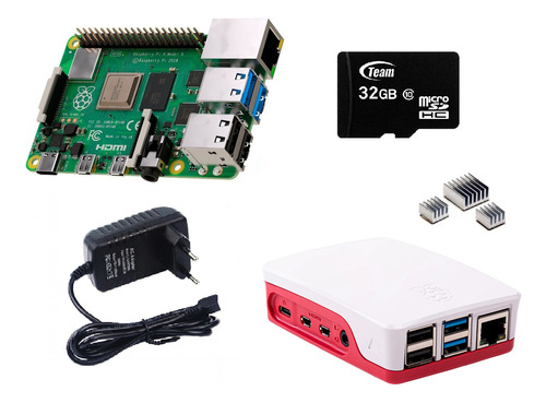 Imagen 1 de 3 de Raspberry Pi 4 Pi4 2gb+ Fuente 5v3a+case Oficial+disipadores