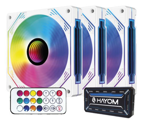 Kit Hayom 3 Fans Coolers Rgb De 12 Cm C/ Controladora Fc1309