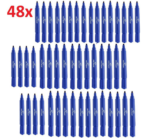 Marcador Permanente Kit 48 Para Vidro Metal Cor Azul