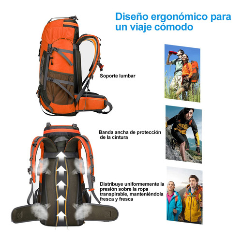 Mochila De Senderismo 70 L Ligera Impermeable Con Bolsillos