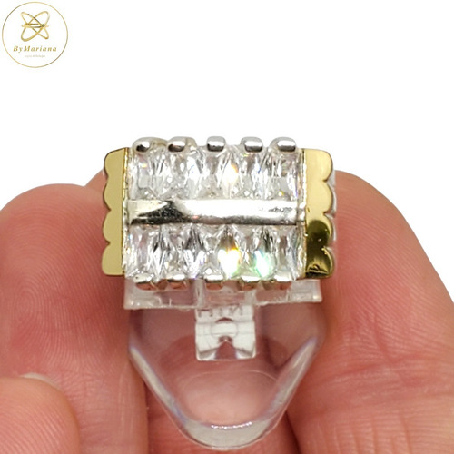 Imagen 8 de 10 de Anillo Plata Y Oro 2 Hileras De Piedras Cubic